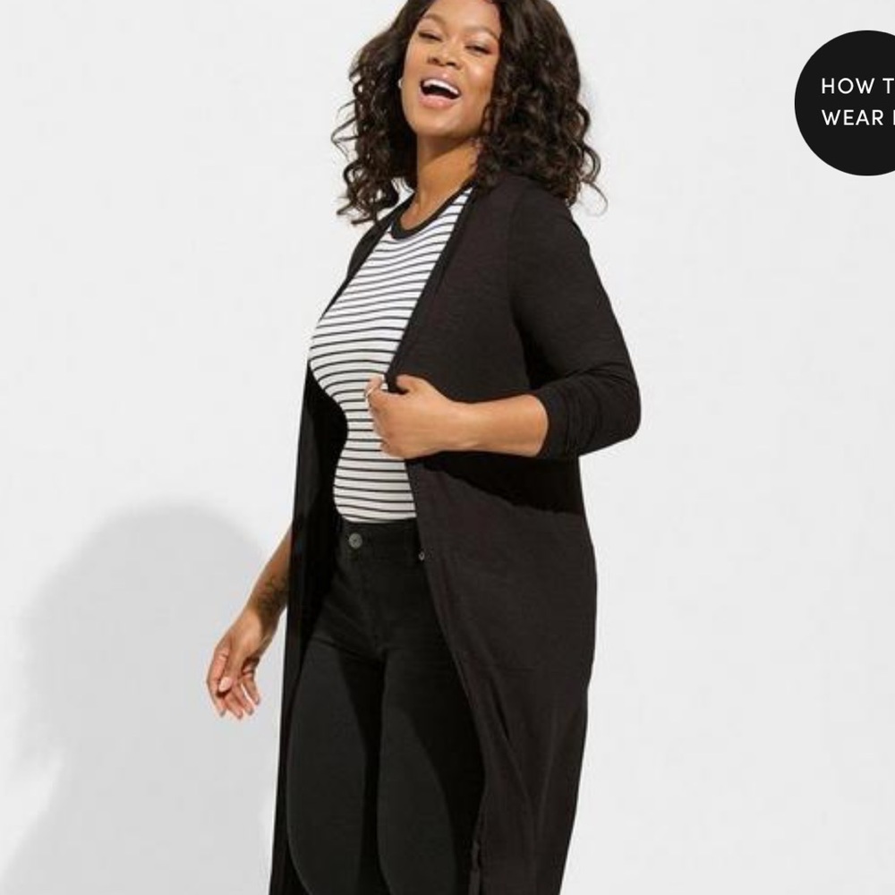 Black Extra Long Open Cardigan